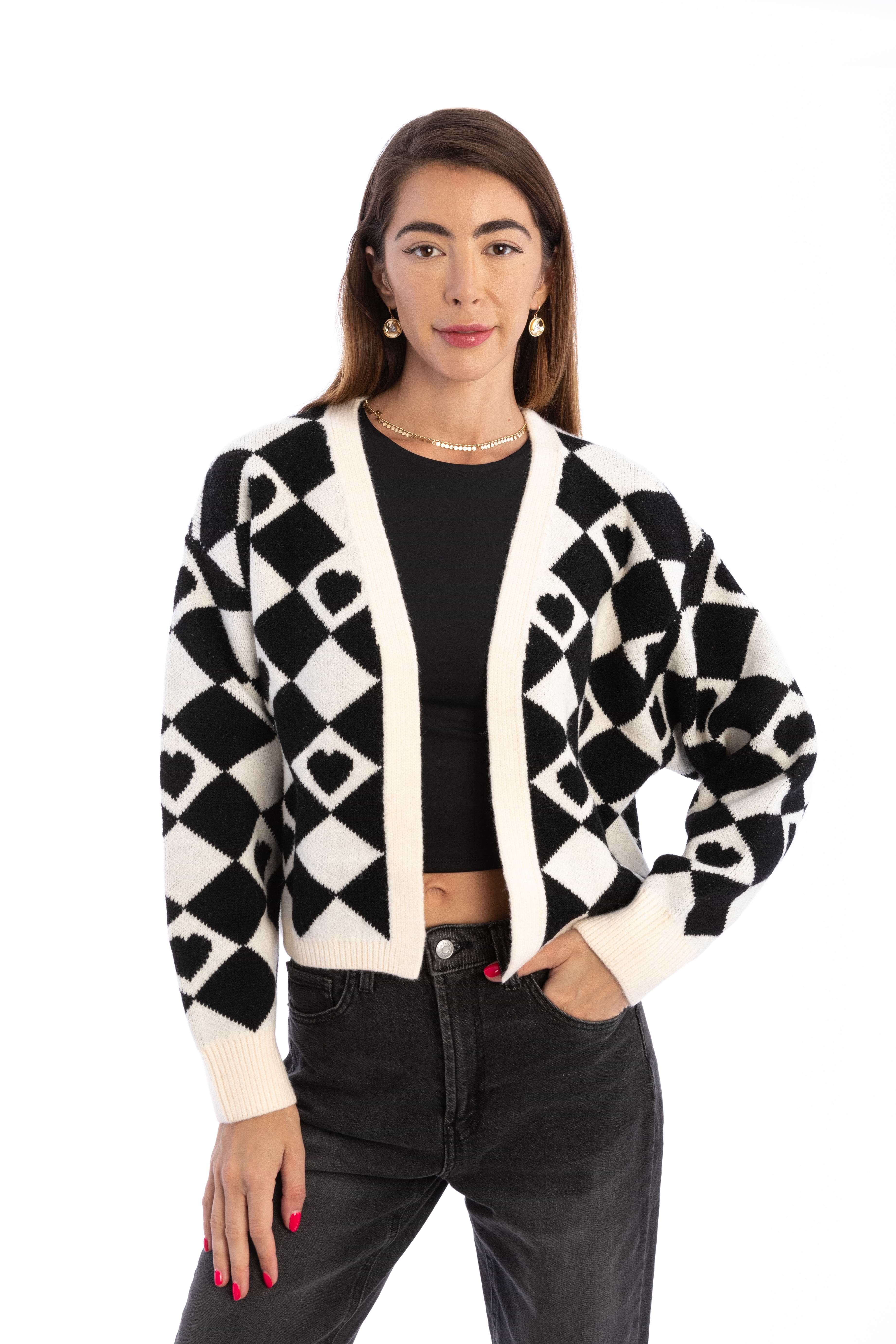 Checkered Hearts Cropped Cardigan | SAACHI