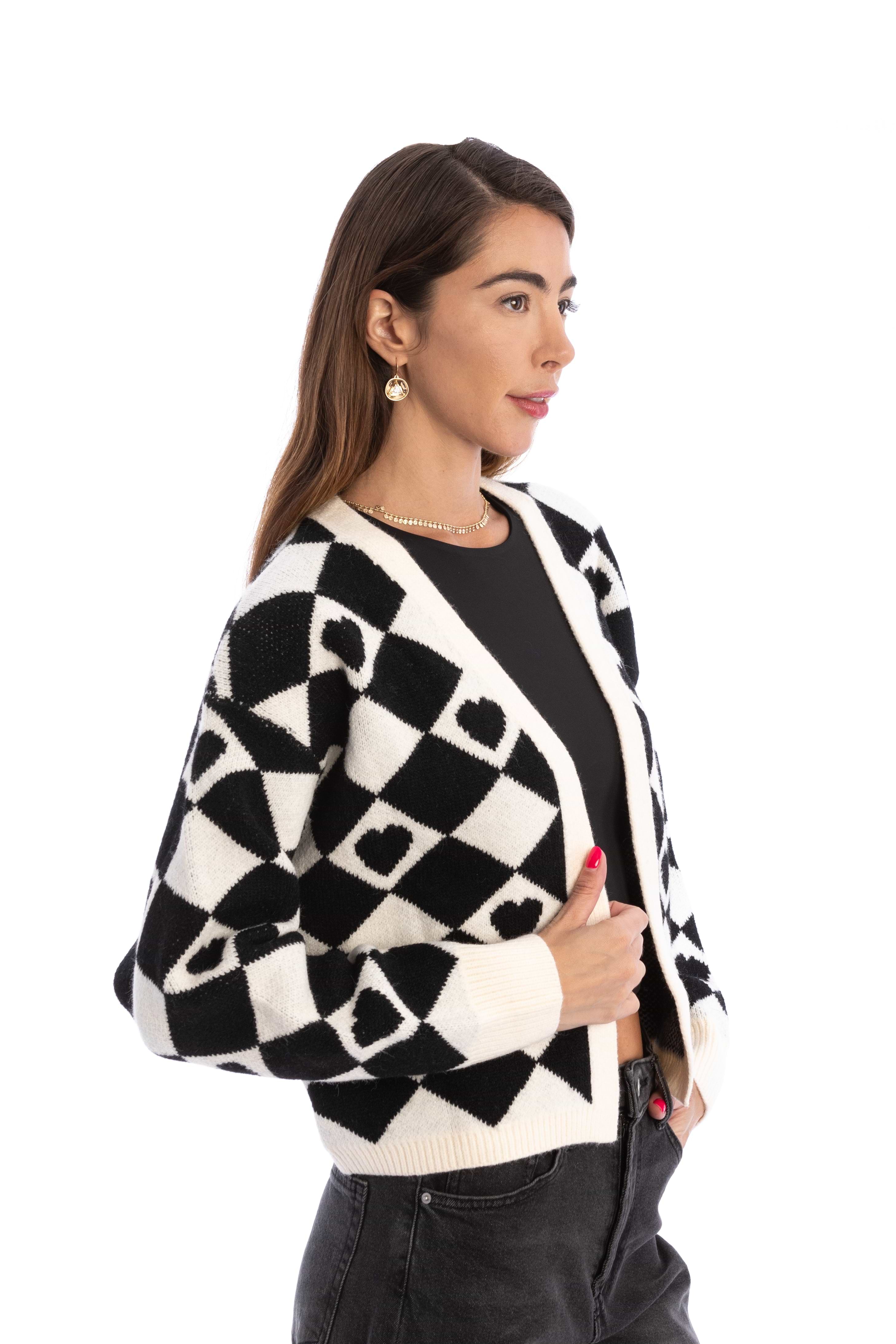 Checkered Hearts Cropped Cardigan | SAACHI