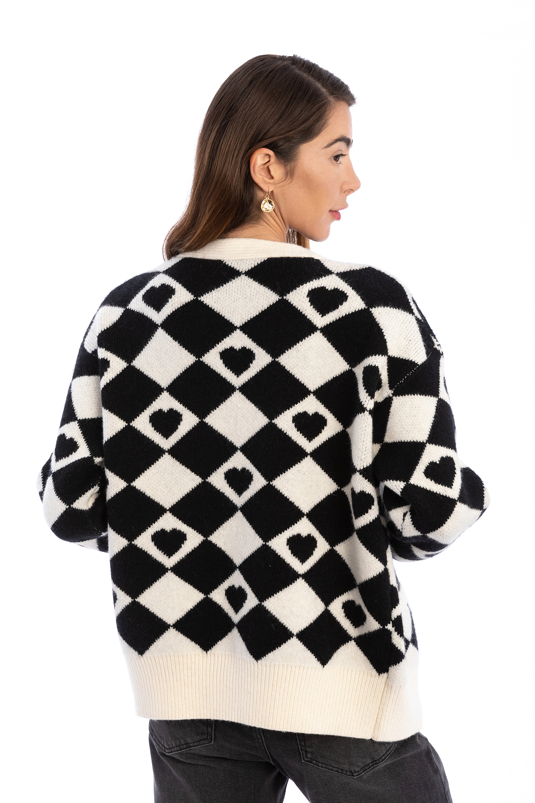 Checkered Hearts Cardigan - Black