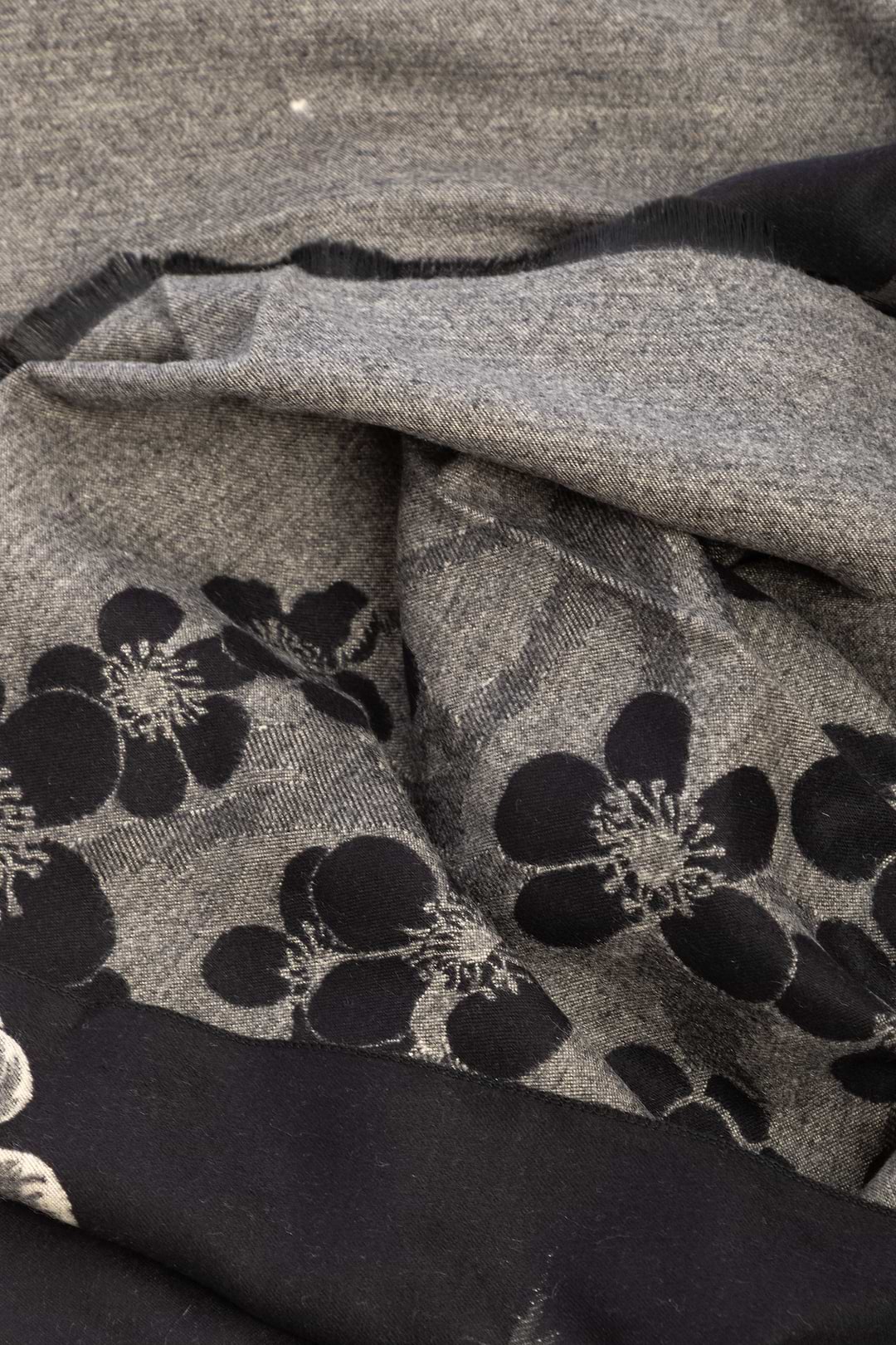 Two Color Floral Reversible Scarf - Black