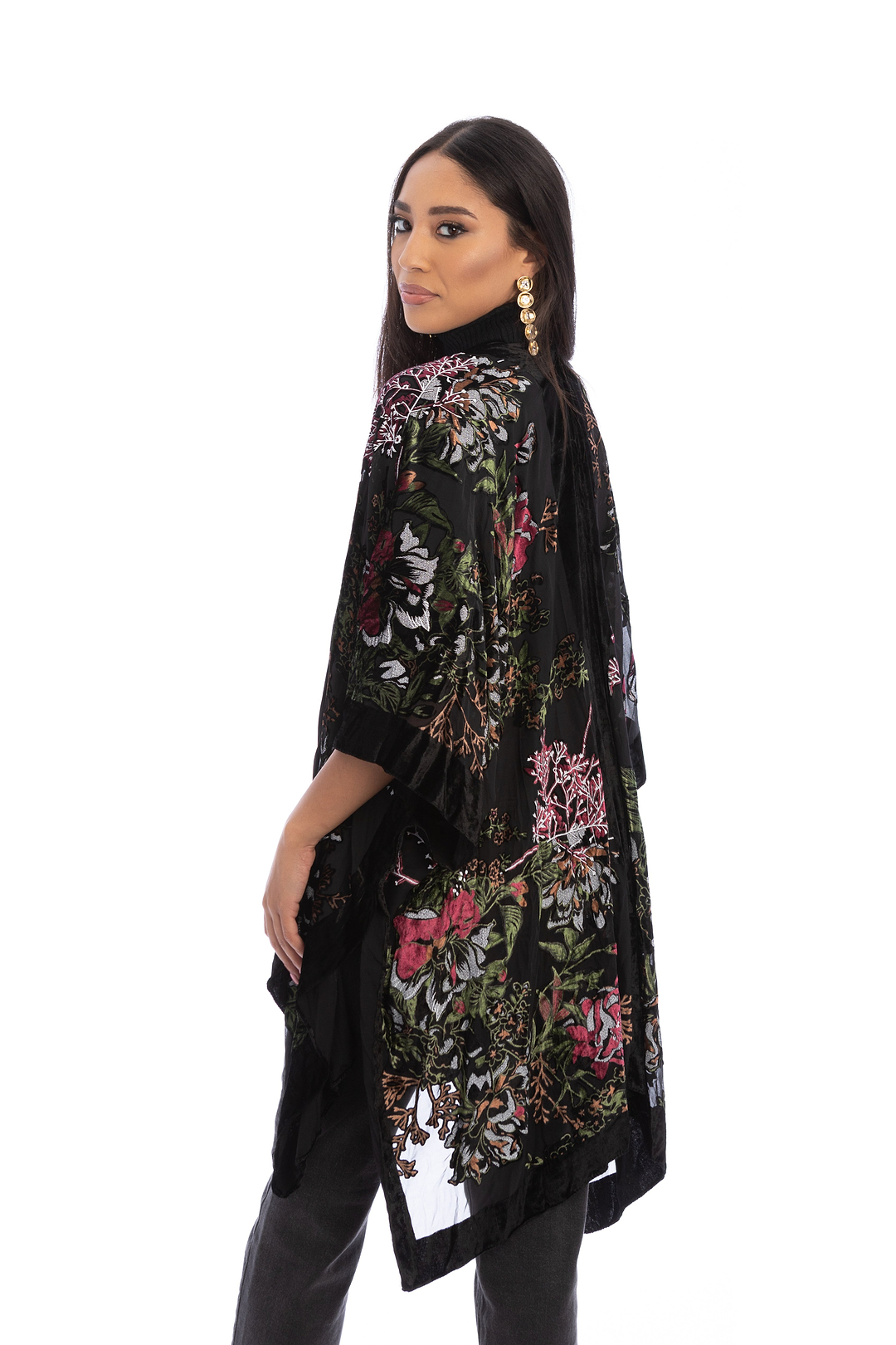 Black Velvet Kimono for Winter - Black