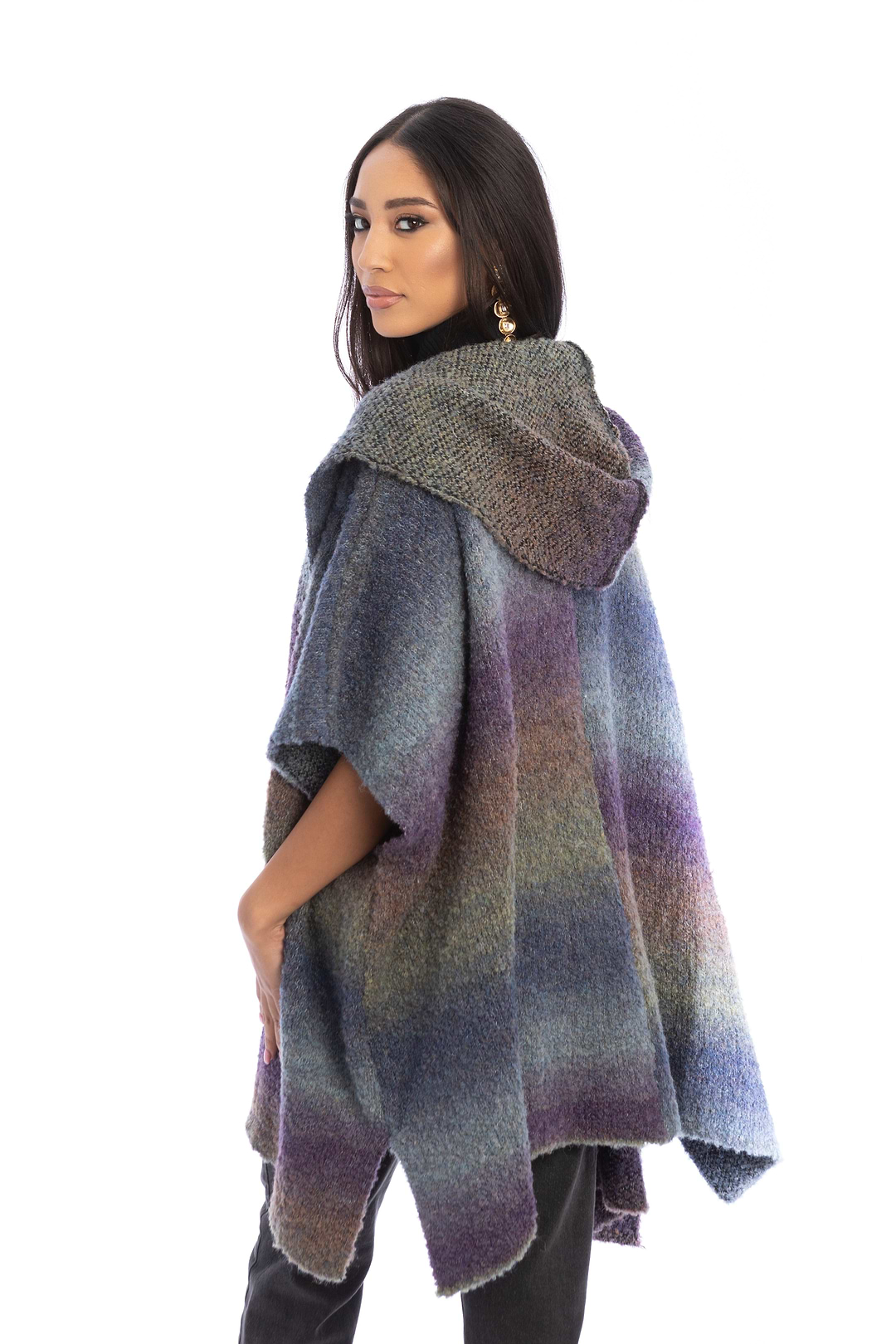 Hooded Gradient Striped Kimono Corn Flower Blue
