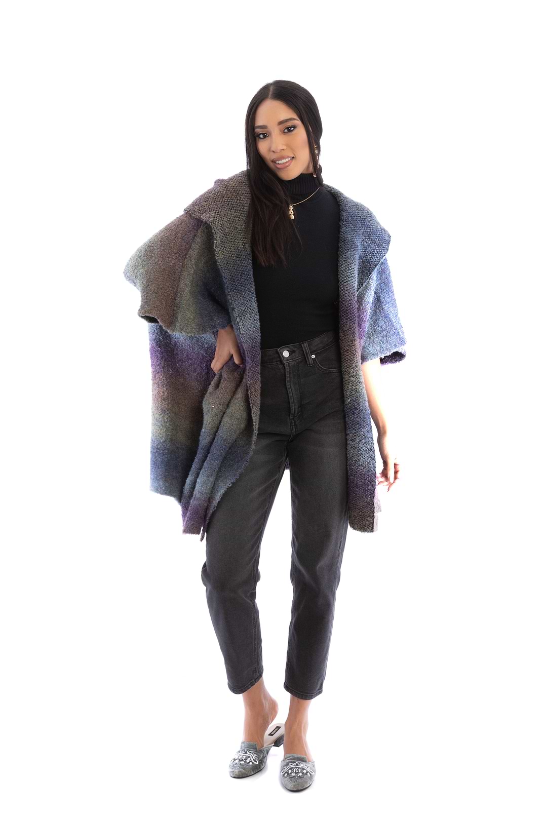 Hooded Gradient Striped Kimono Corn Flower Blue