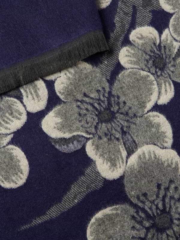 Two Color Floral Reversible Scarf - Navy