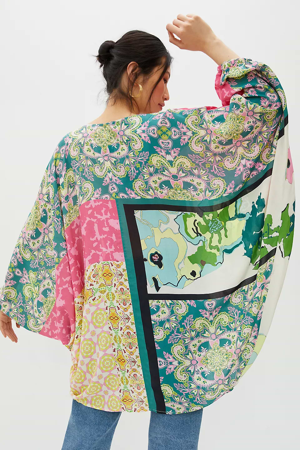 Multicolored Mixed Patterned Kimono - Pink