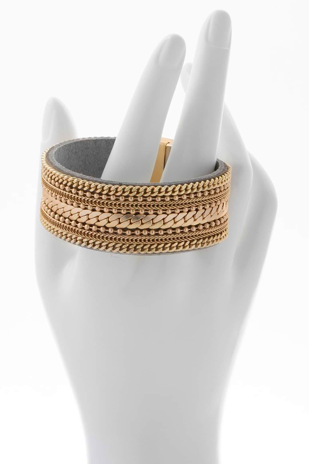 Dainty Chains Leather Bracelet - Gold