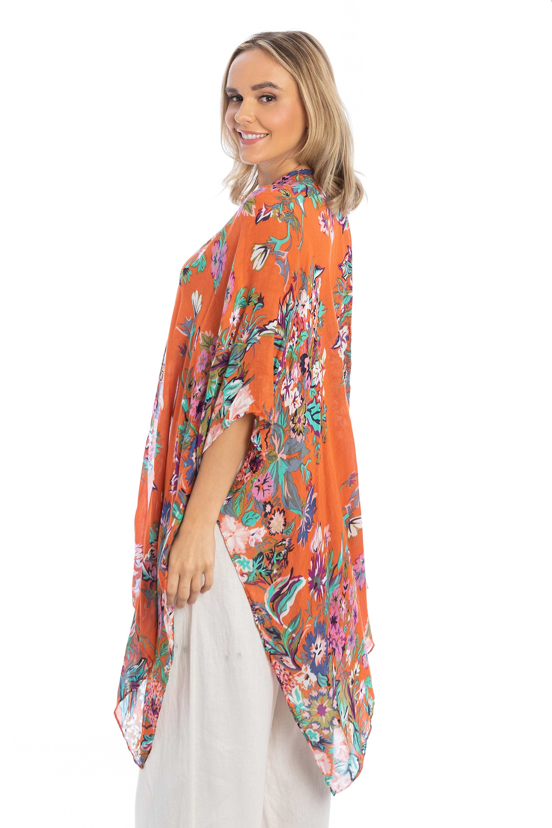 Flowy Floral Kimono - SAACHI - Coral