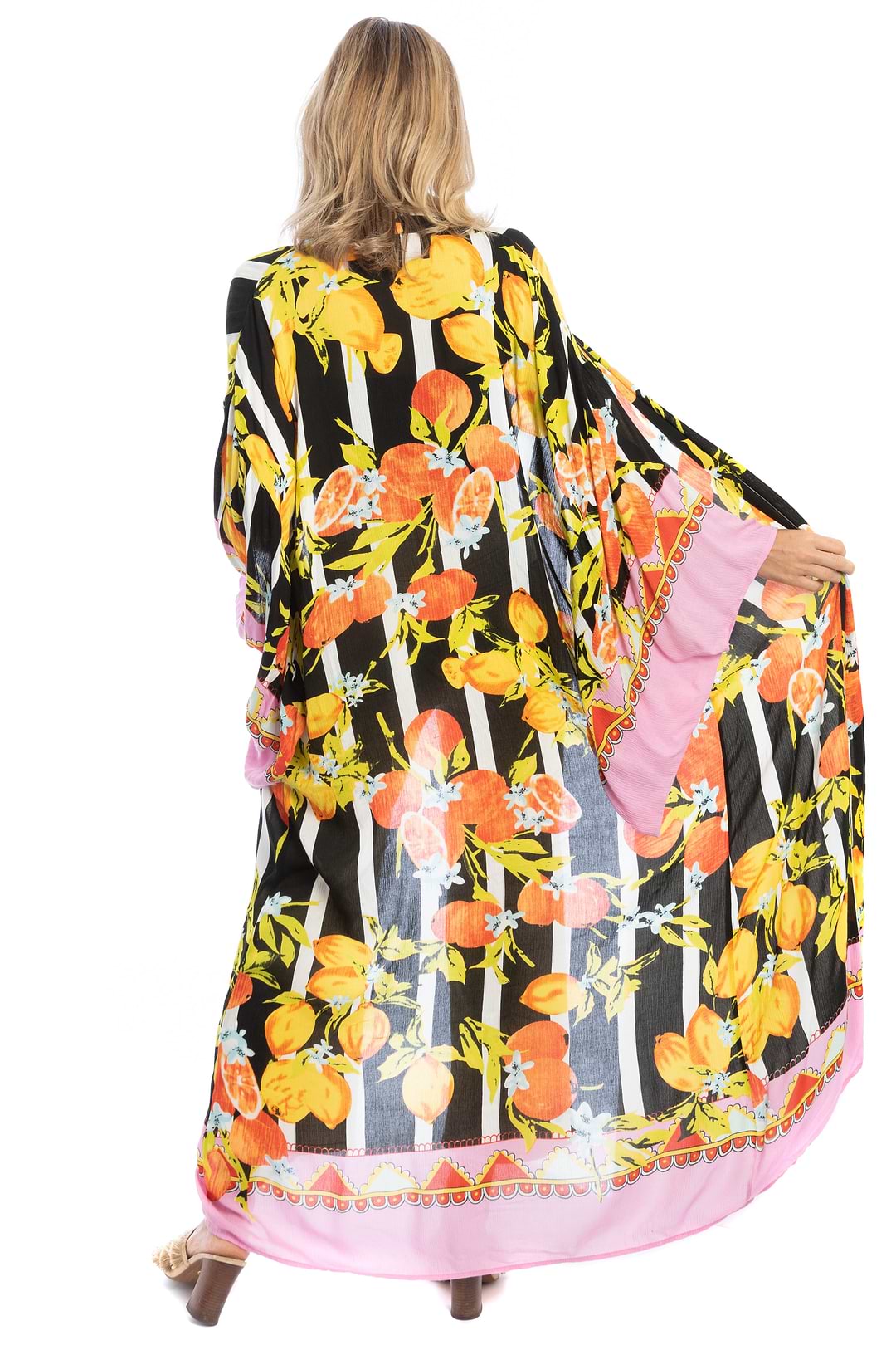 Citrus Print Kimono Long - Black