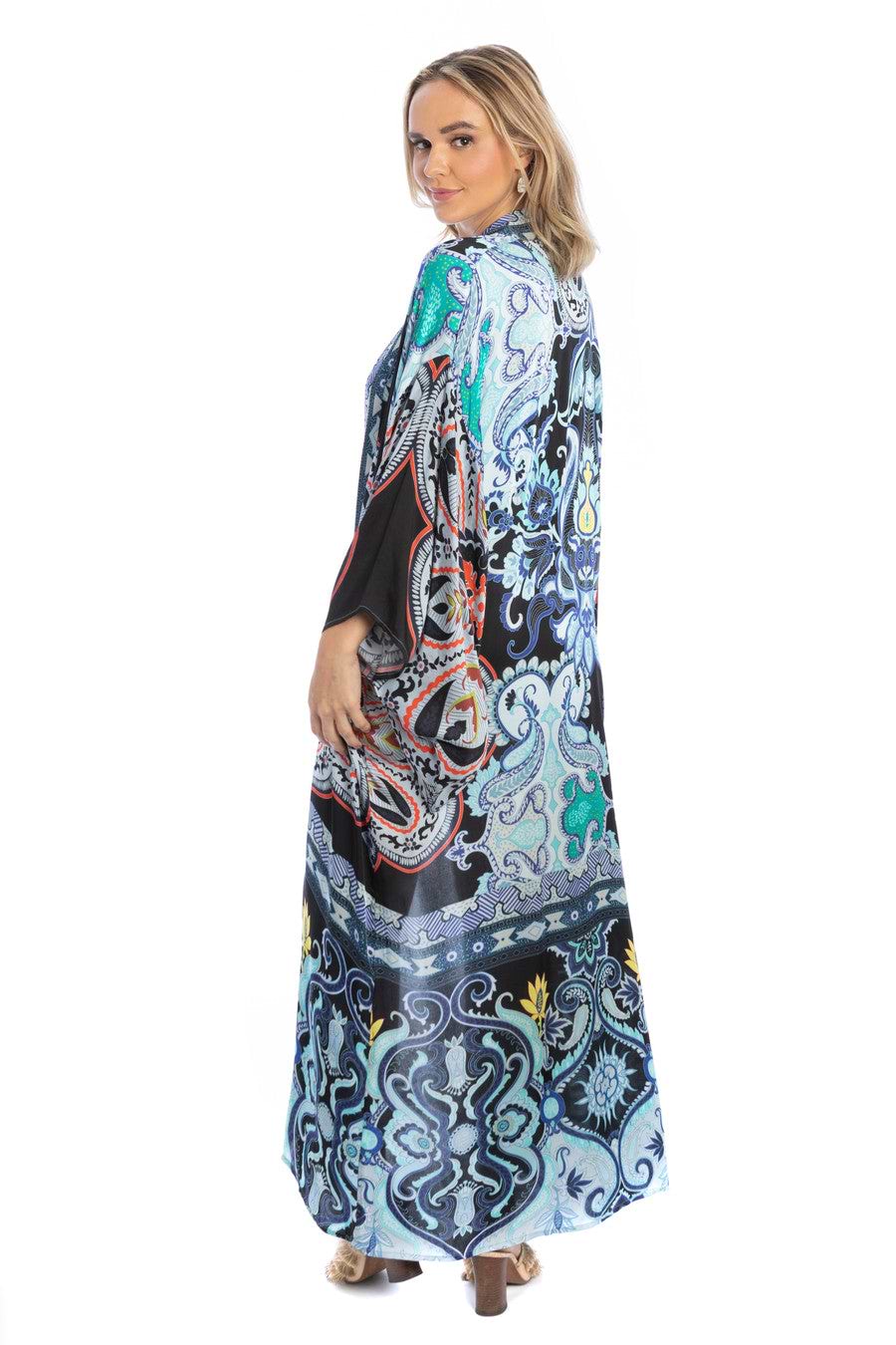 Margo Multi Paisley Print Kimono Powder Blue