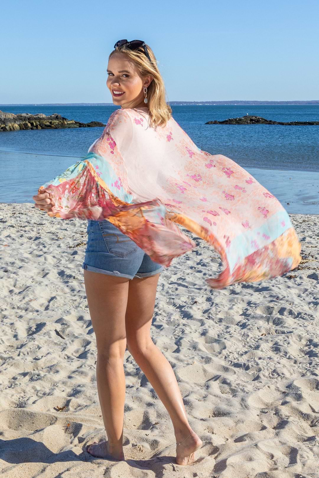 Mystical Garden Ruffle Sleeve Kimono - Peachpuff