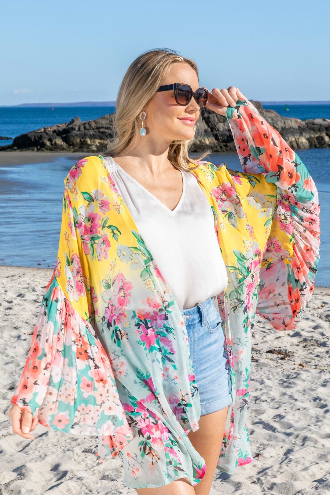 Mystical Garden Ruffle Sleeve Kimono - Yellow