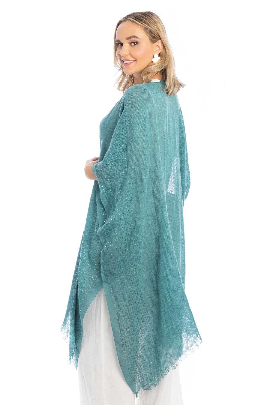 Shimmering Sequin Ruana - Turquoise