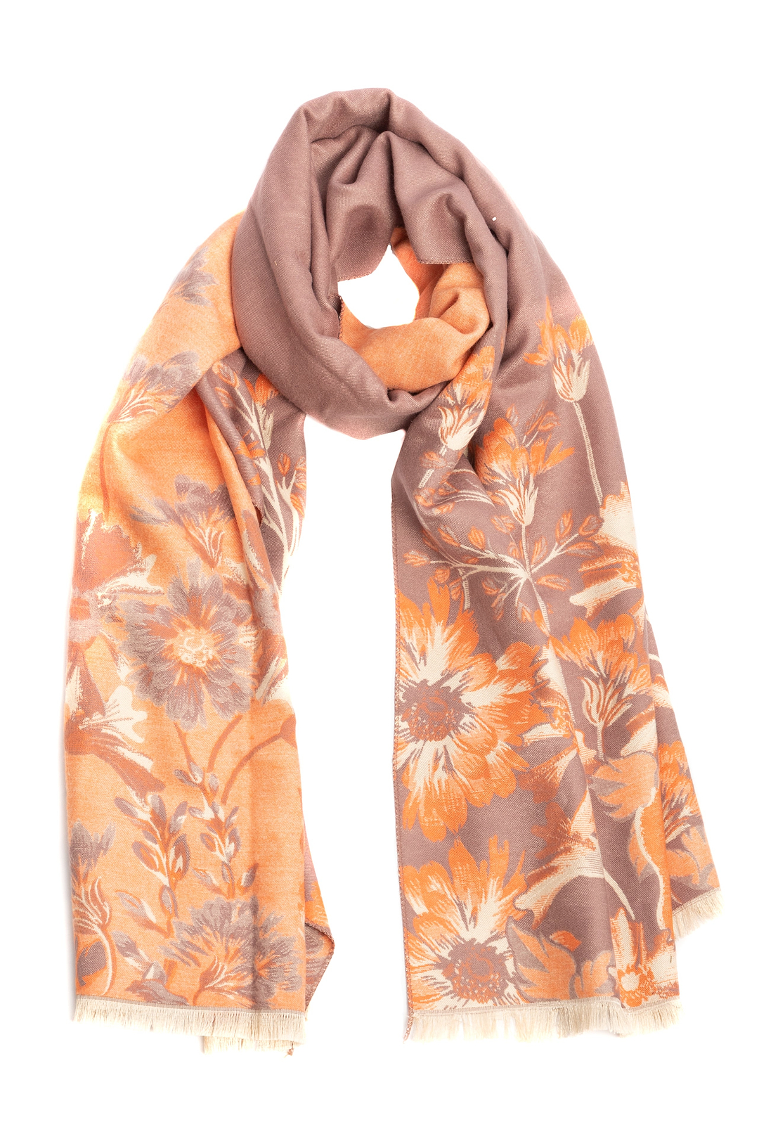 Reversible Floral Oversized Scarf - Orange