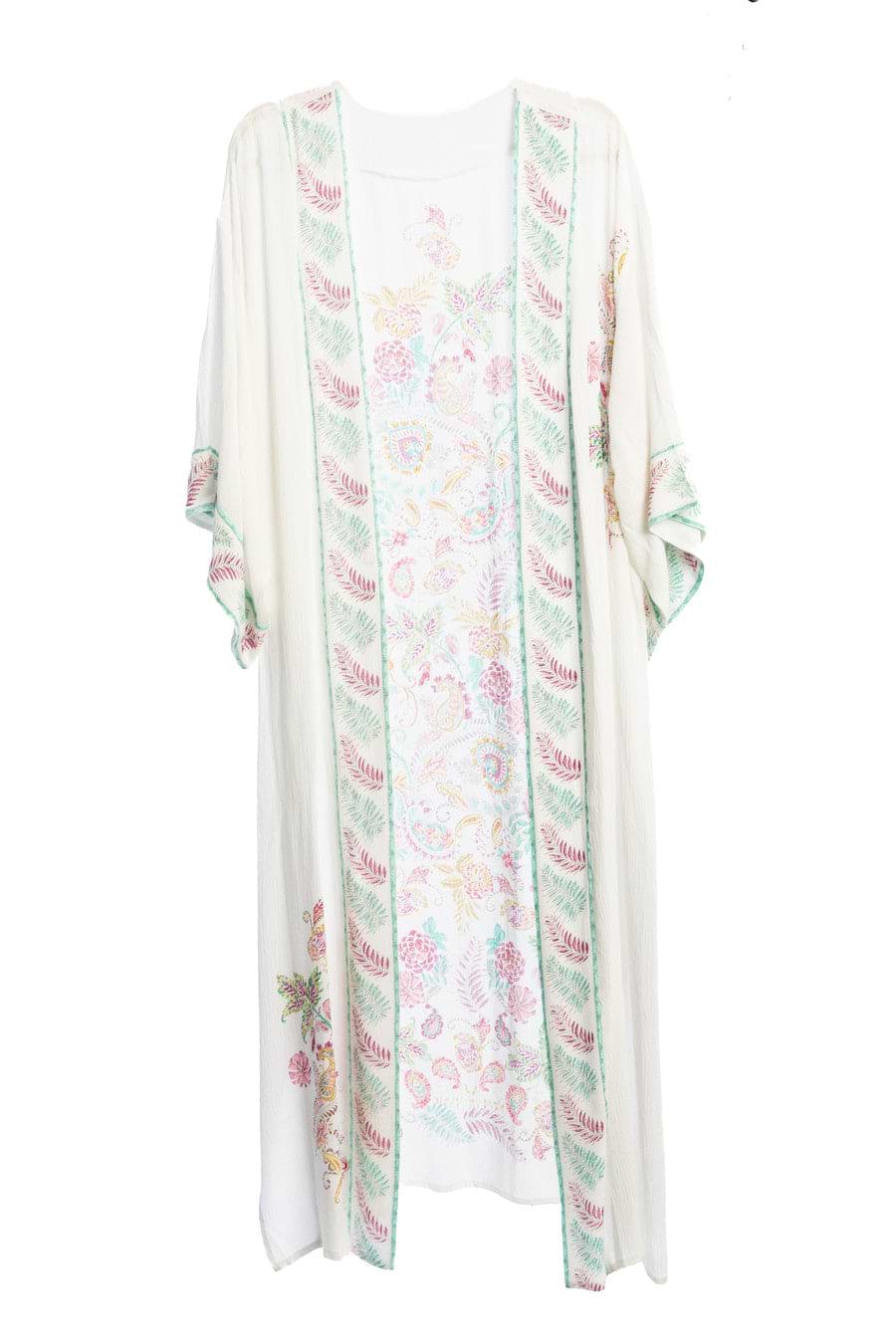 Flowy Paisley Kimono Long - White