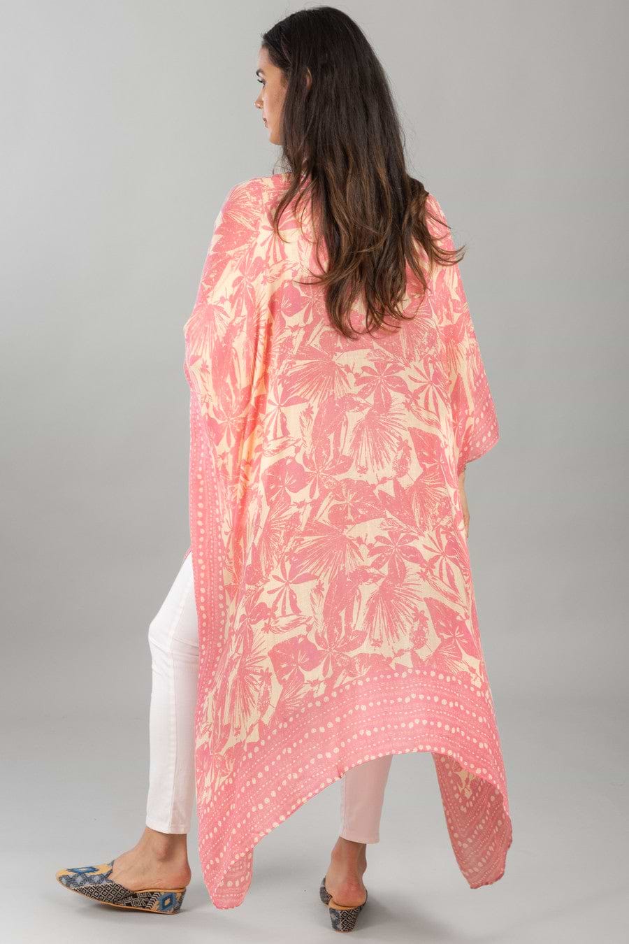 Tropical Print Kimono - Light Coral