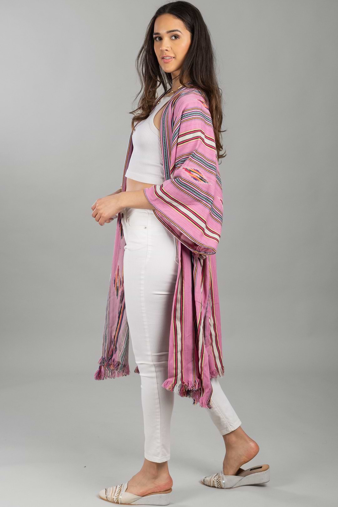 Ikat Striped Jacket Pink