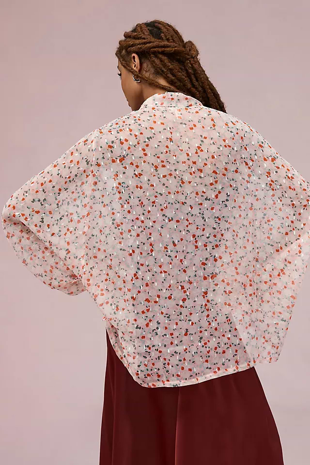Tie Front Floral Kimono - Lavender Blush