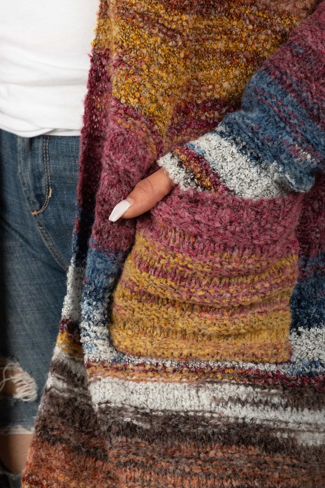 Fur Collared Long Cardigan Sweater - Indian Red