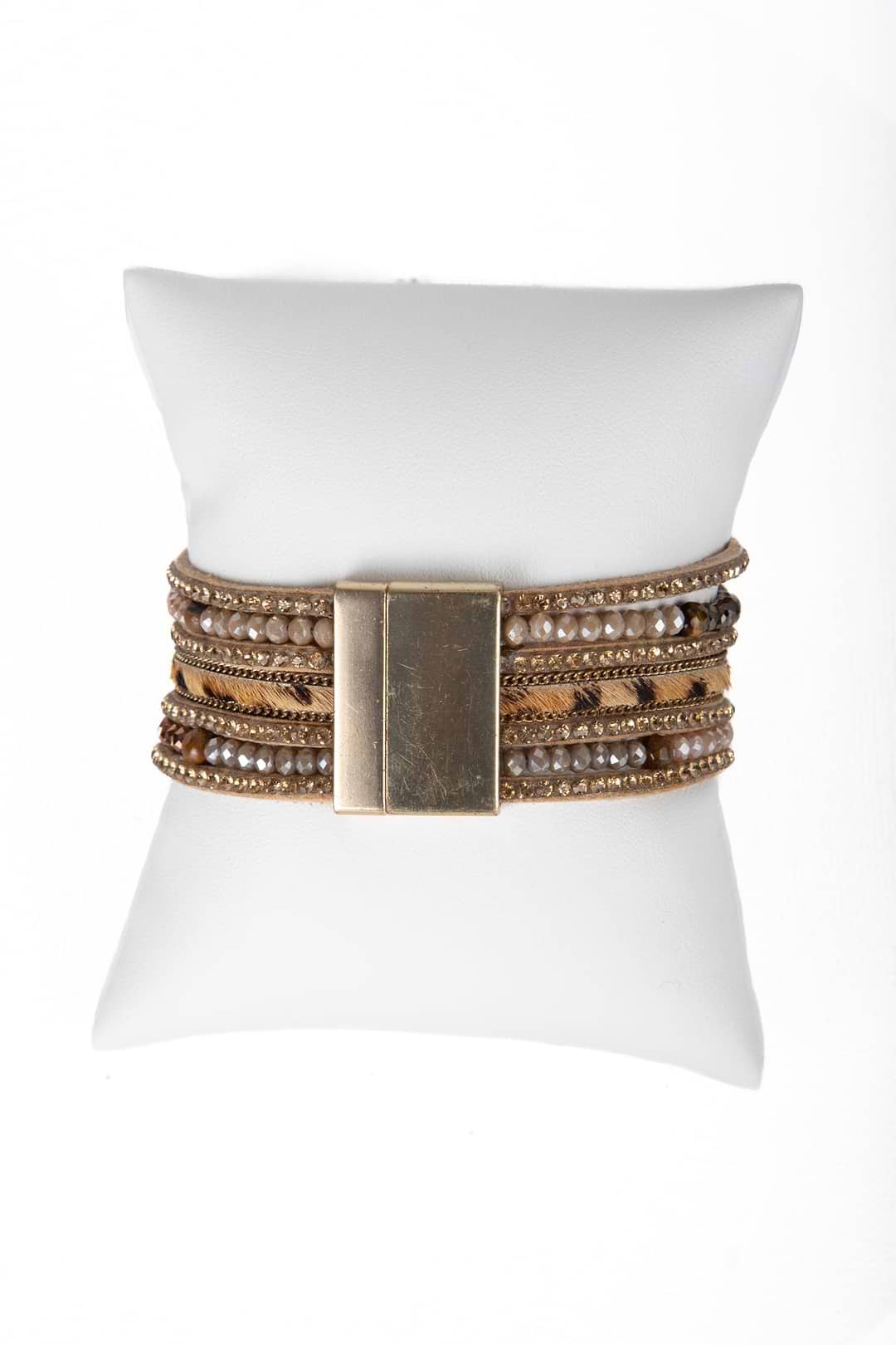 Beaded Animal Fur Bracelet - Camel