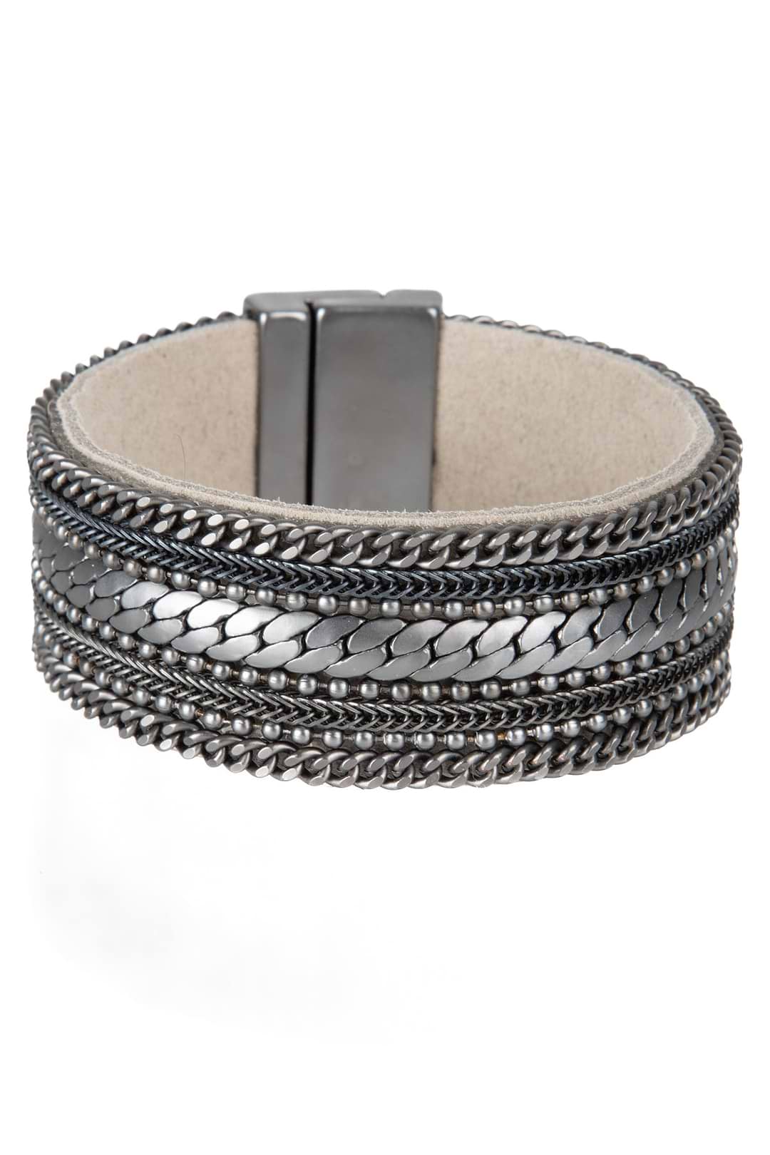 Dainty Chains Leather Bracelet - Gunmetal