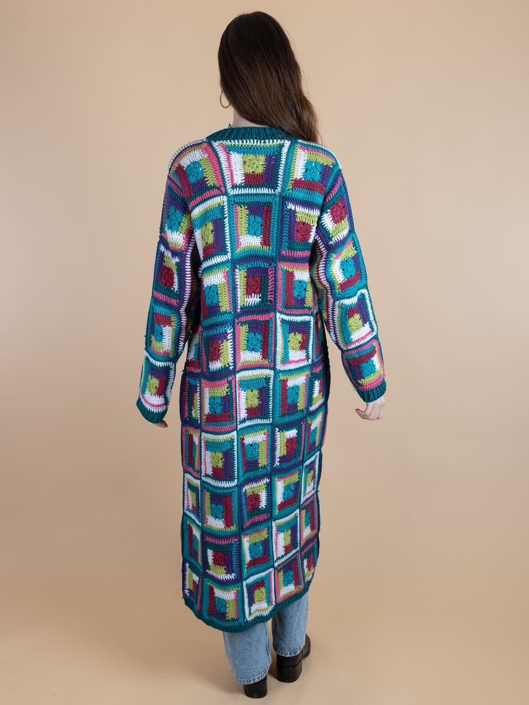 Crochet Long Cardigan Marrakesh Jacket - Teal
