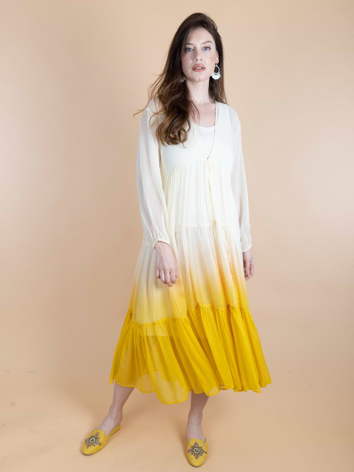 Ombré Tiered Sheer Kimono - Yellow
