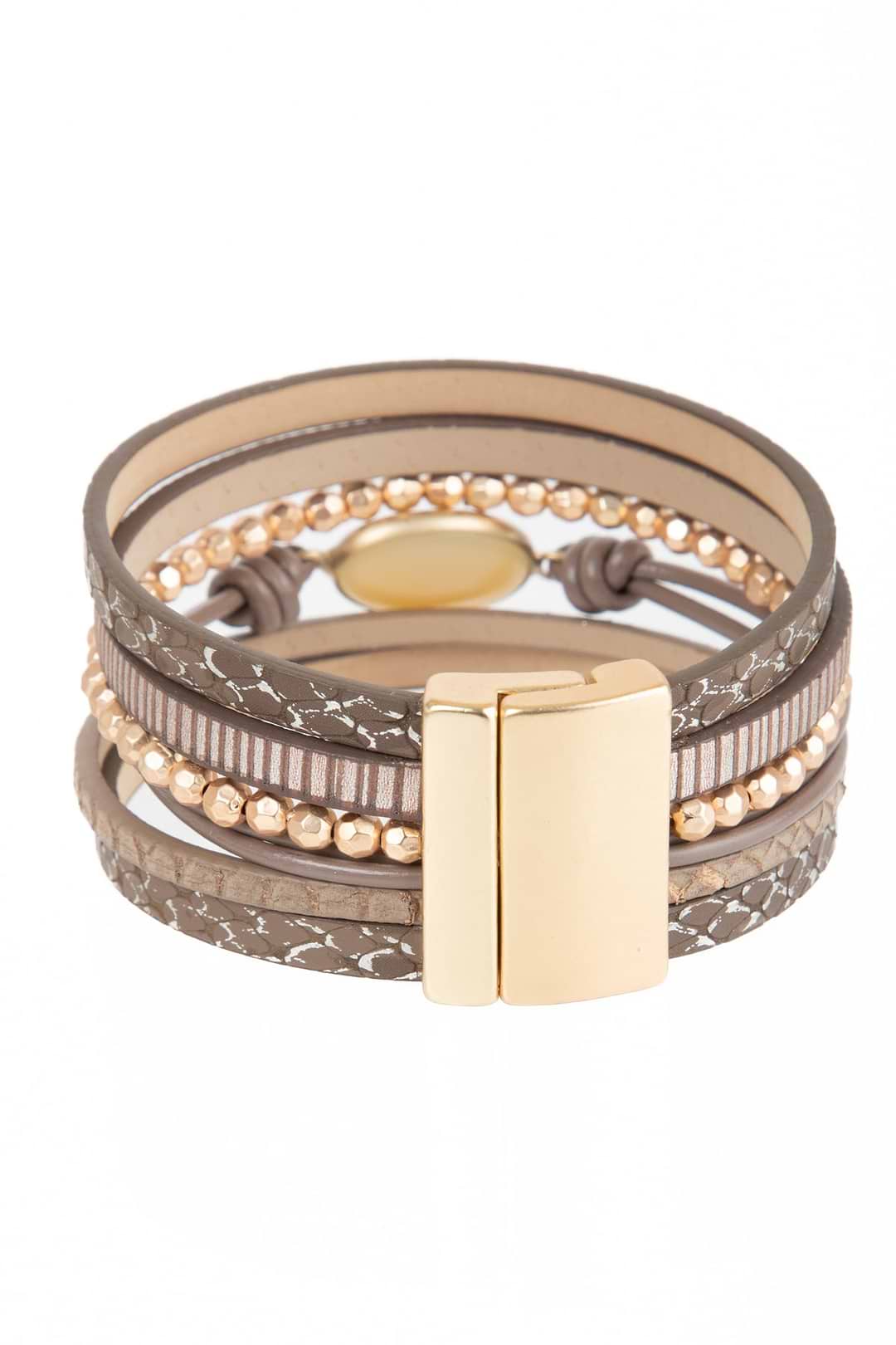Beaded Leather Agate Bracelet - BROWN