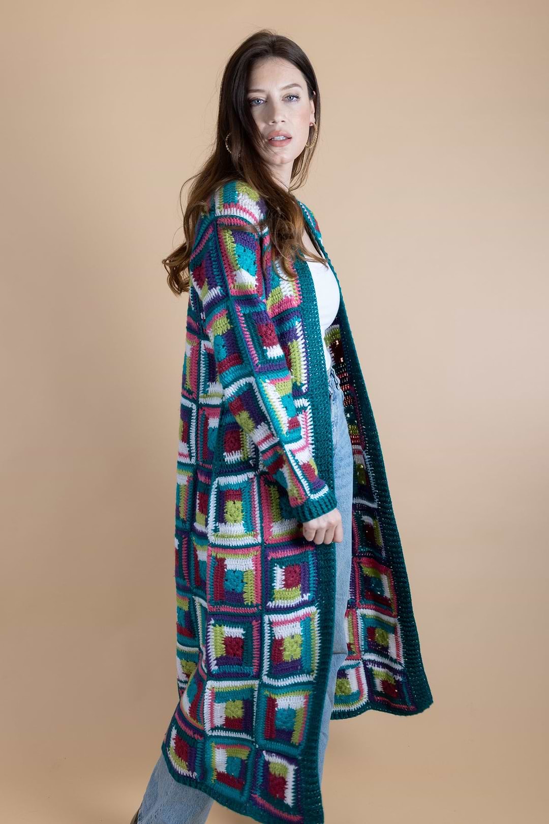 Crochet Long Cardigan Marrakesh Jacket - Teal