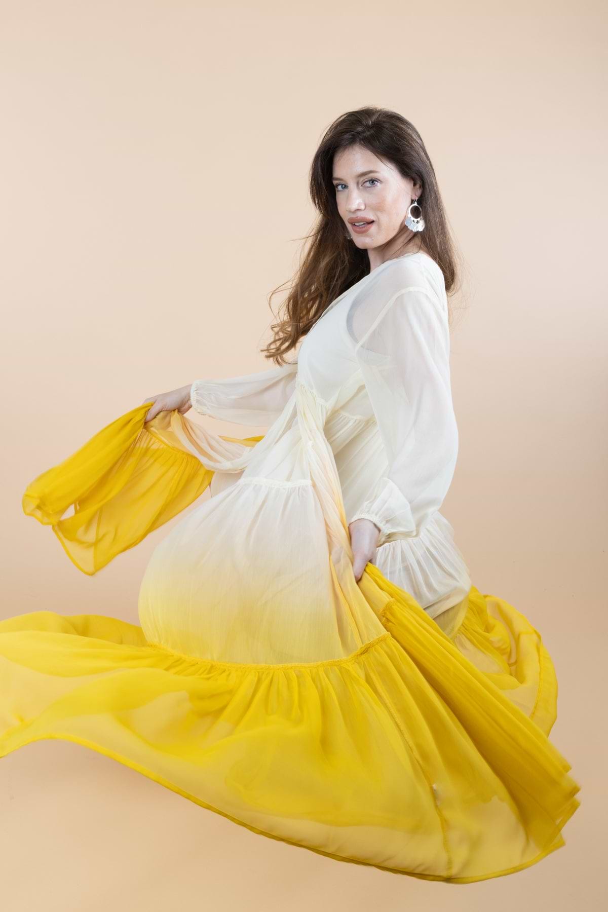 Ombré Tiered Sheer Kimono - Yellow
