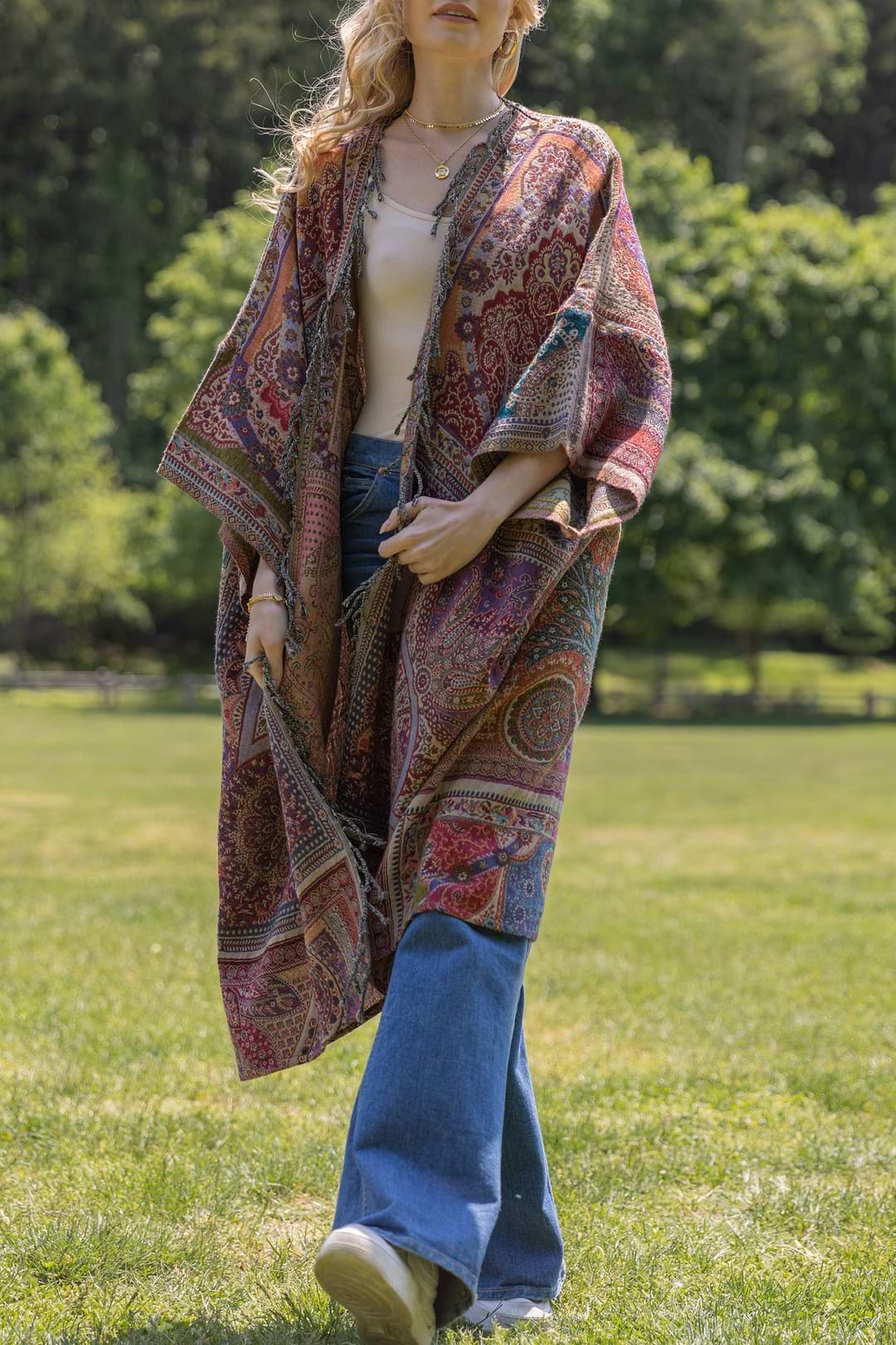 Woven Bohemian Vintage Kimono - Multi
