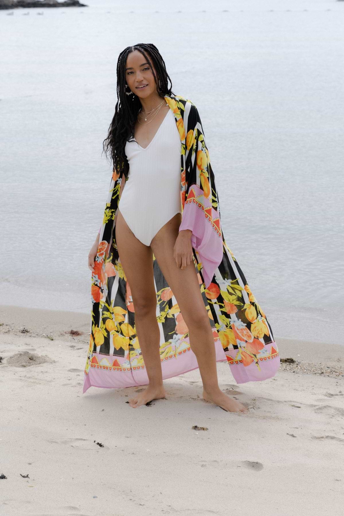 Citrus Print Kimono Long - Black