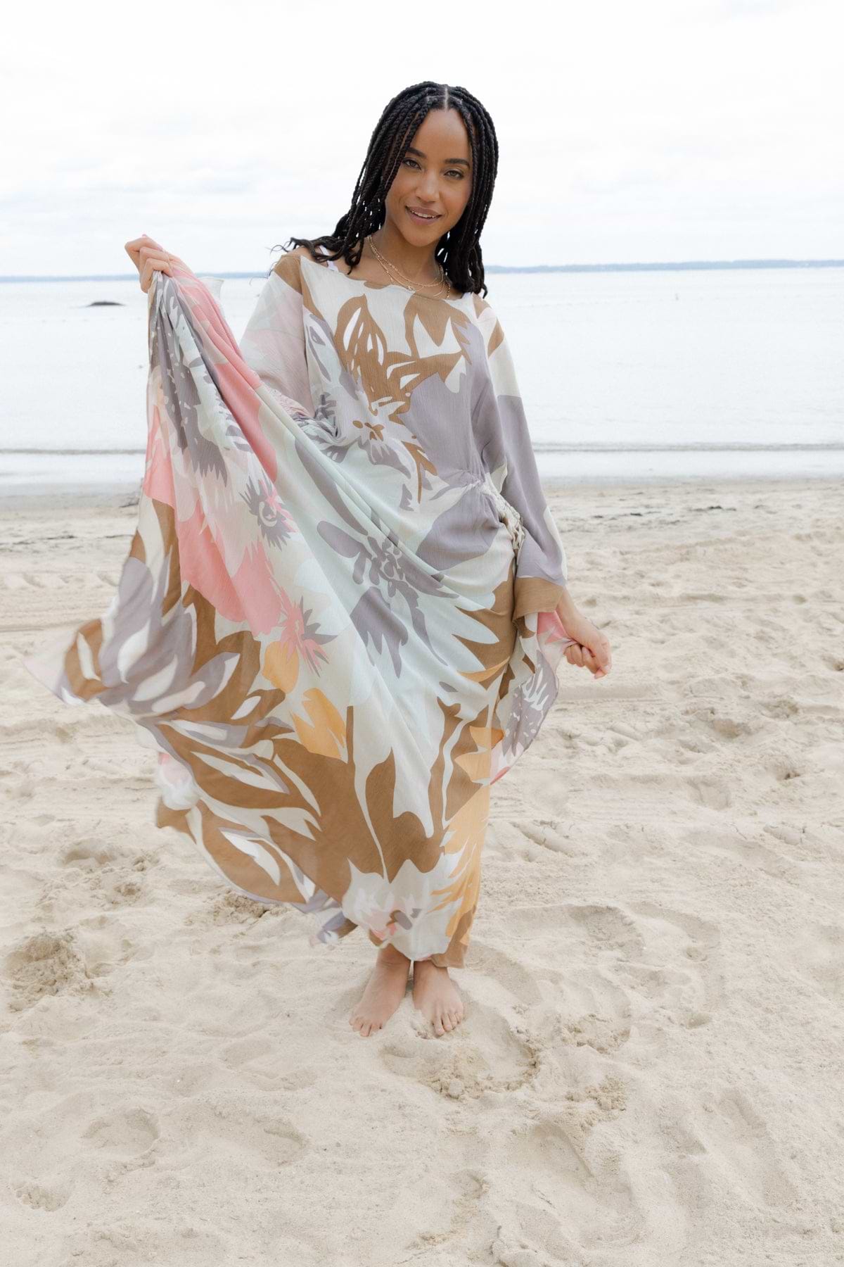 Multicolor Floral Kaftan Maxi - Light Gray