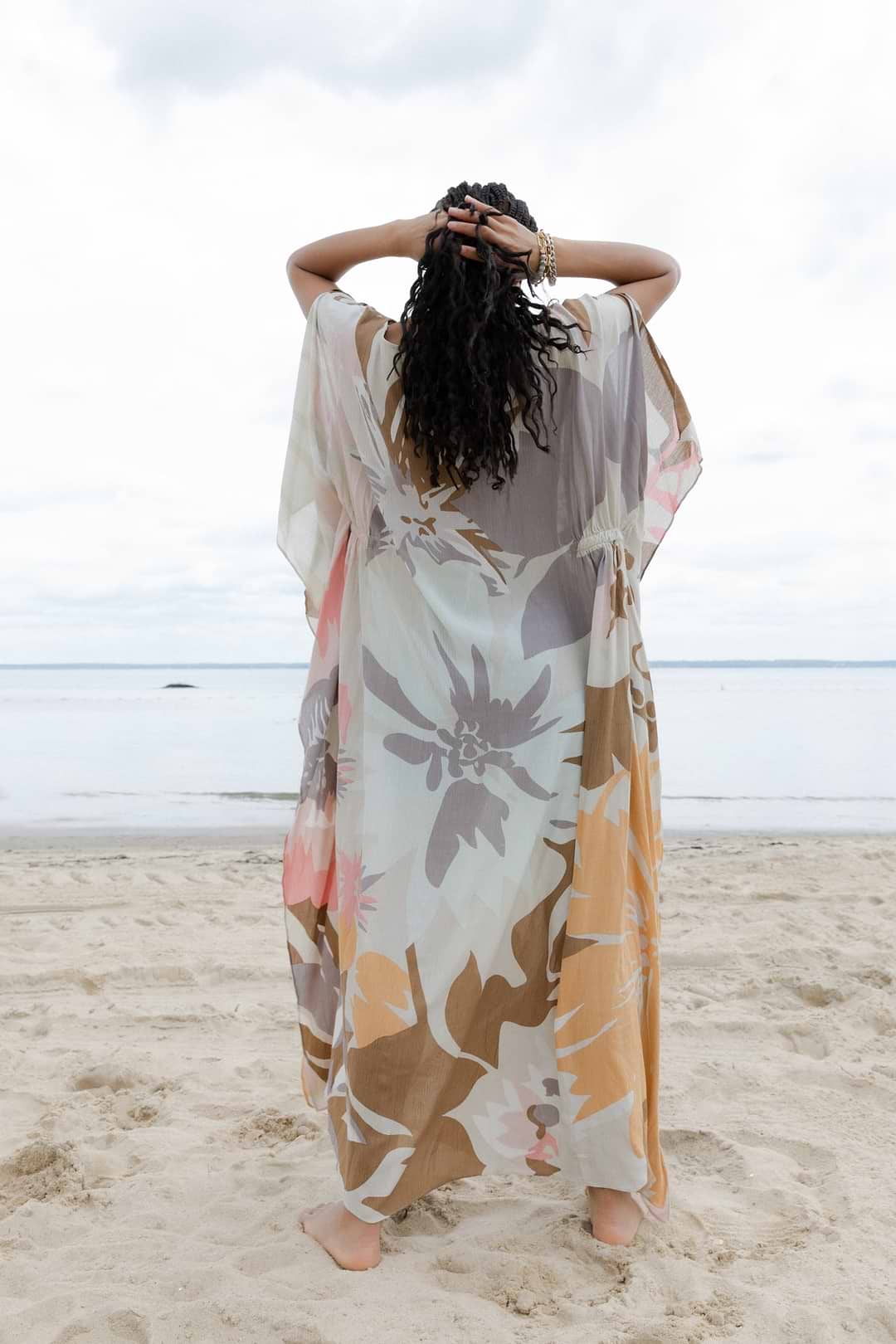Multicolor Floral Kaftan Maxi - Light Gray