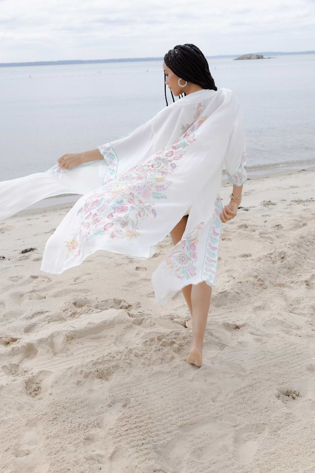 Flowy Paisley Kimono Long - White