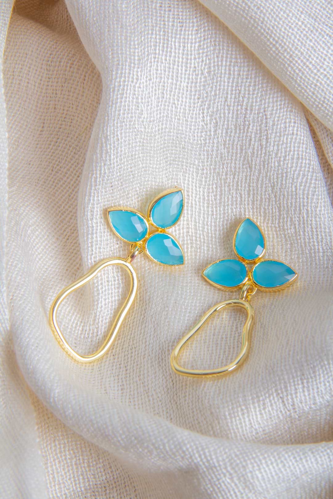 Triple Gemstone Abstract Dangle Earrings - Turquoise