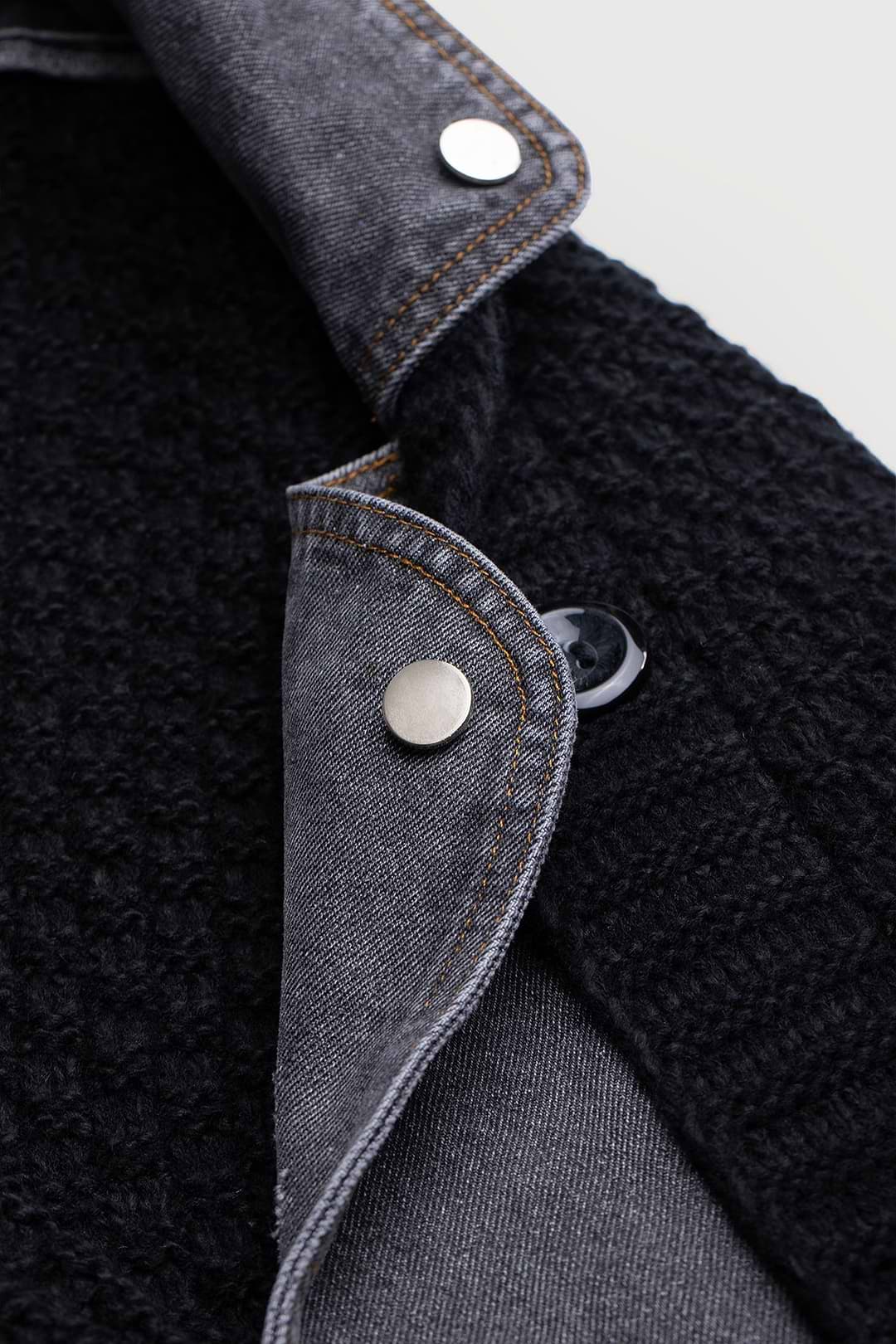 Denim Knit Cardigan - Black