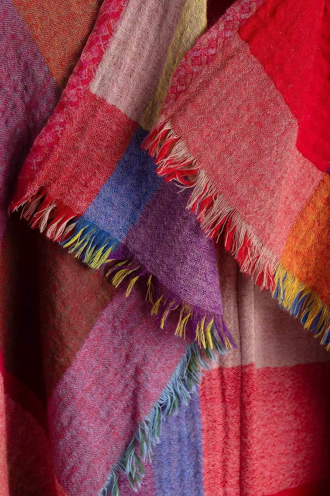 Woolen Rainbow Color Grid Cocoon - Dark Multi