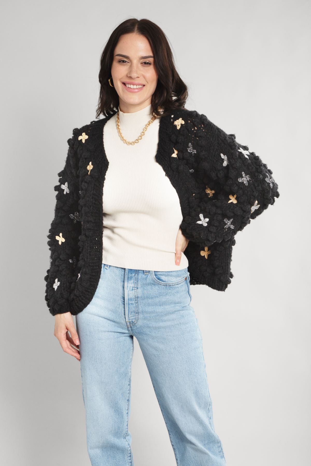 Floral Knitted Pom-Pom Cardigan | SAACHI