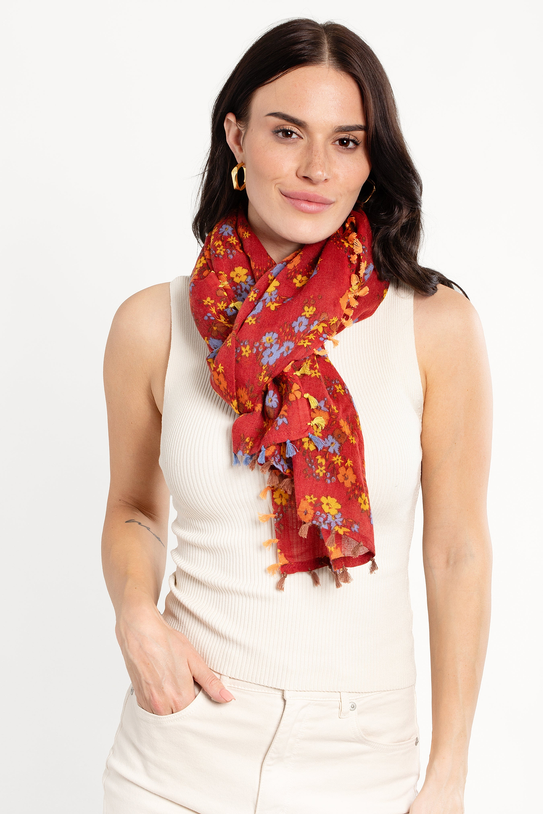 Atalia Multi Floral Scarf - Red