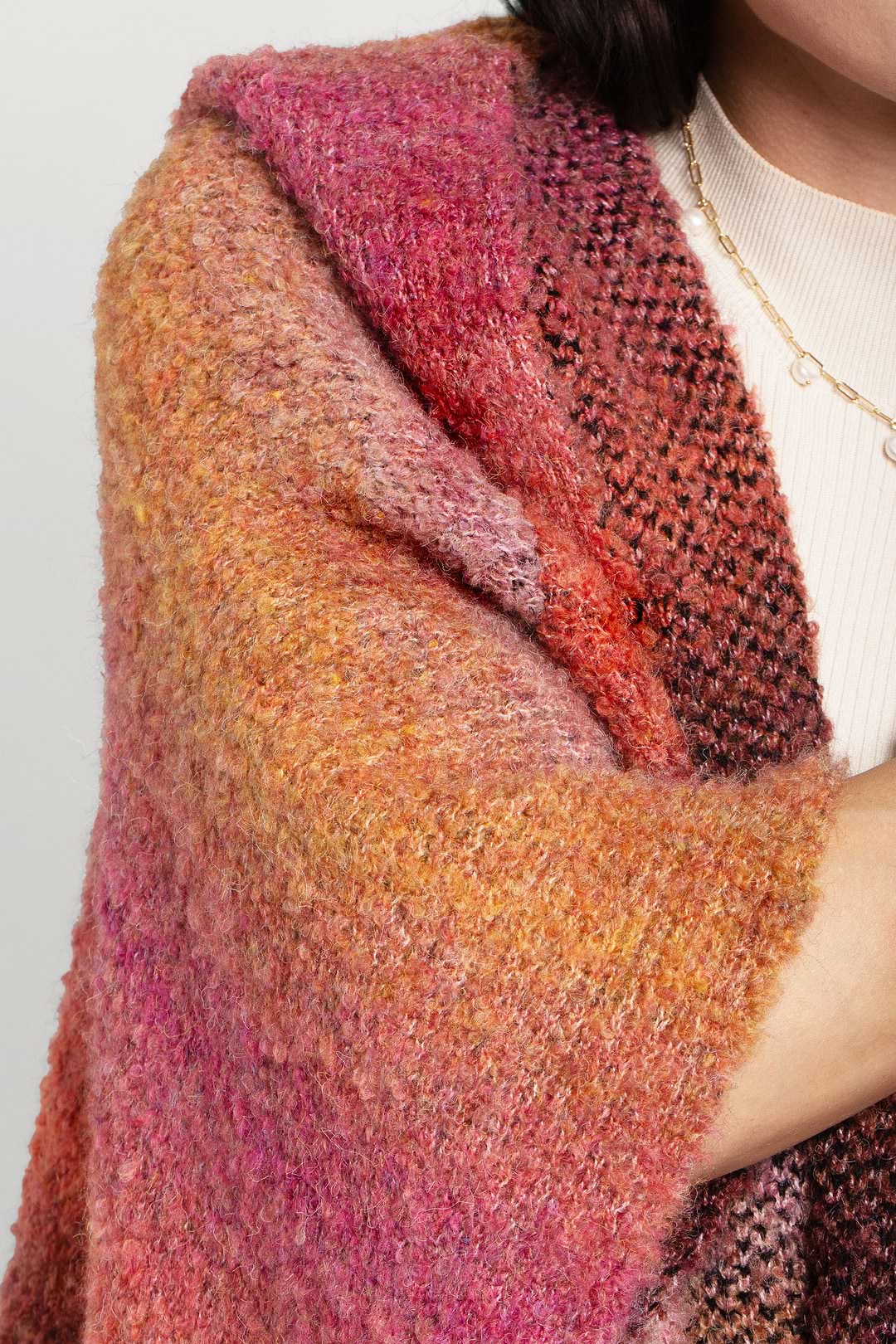 Hooded Kimono Multicolor Gradient Light Coral