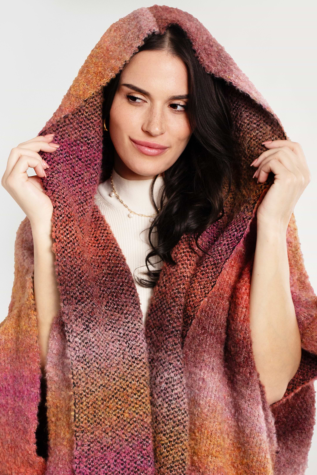 Hooded Kimono Multicolor Gradient Light Coral