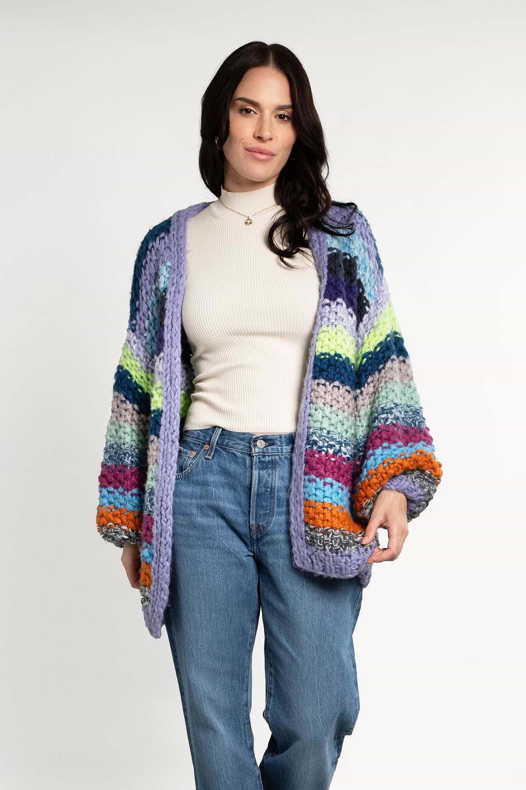 Rainbow Knitted Cardigan - Light Blue