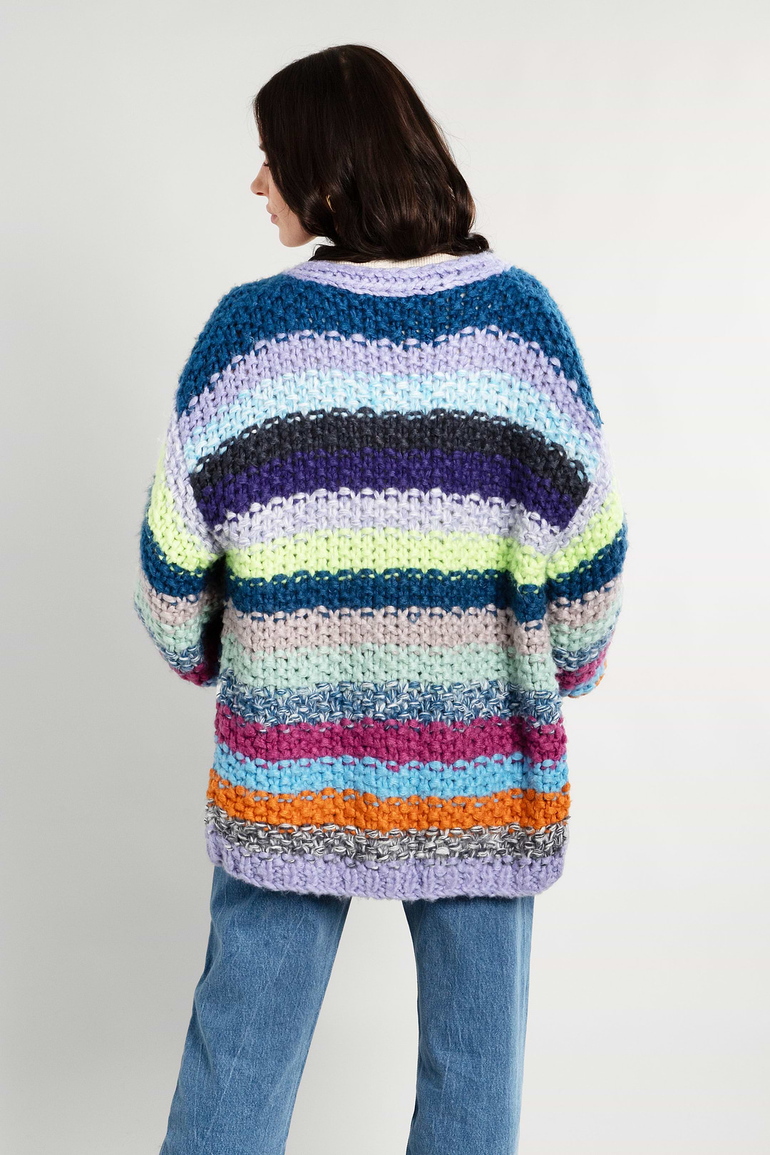 Rainbow Knitted Cardigan - Light Blue