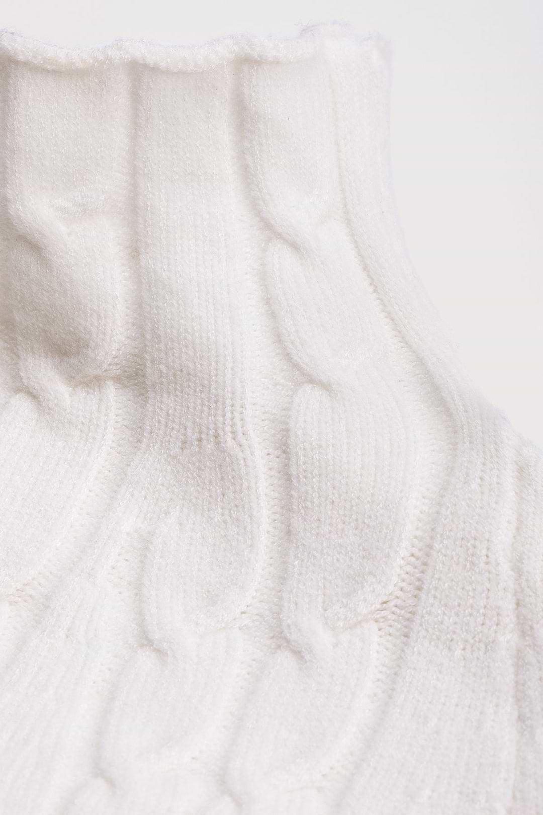 Turtleneck Sweater Cable Knit Poncho - White