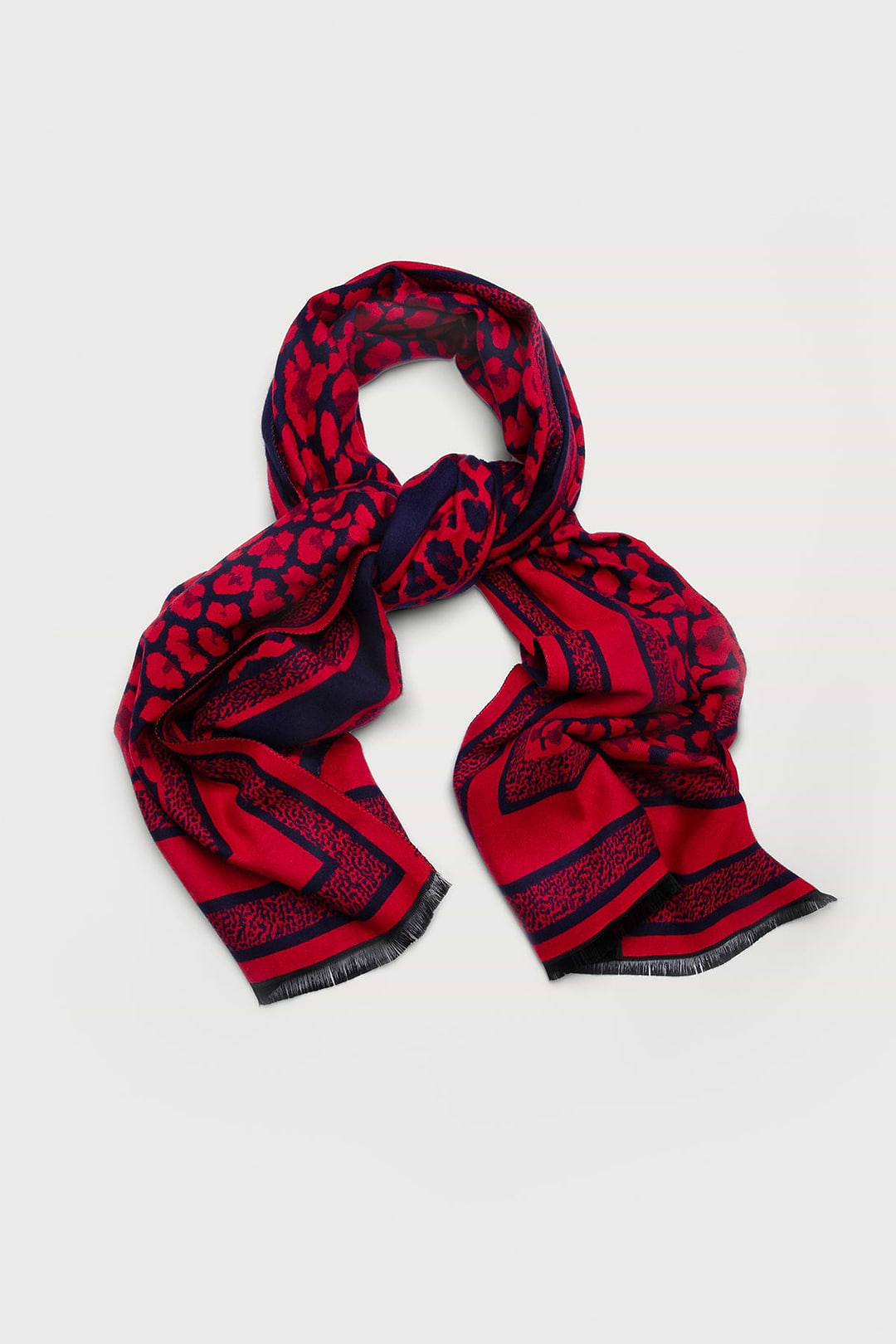 Reversible Leopard Pattern Scarf - Crimson