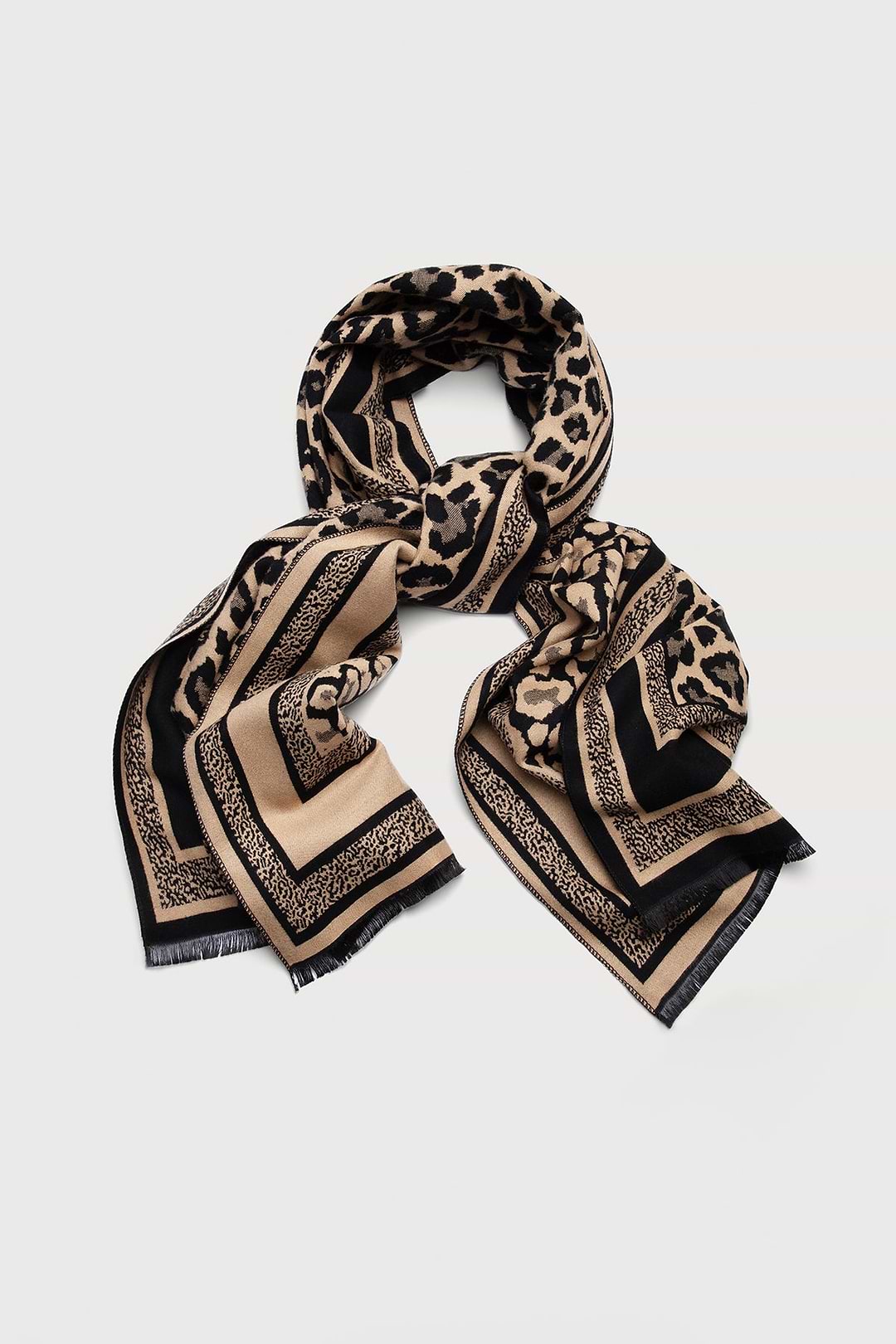 Reversible Leopard Pattern Scarf - Wheat