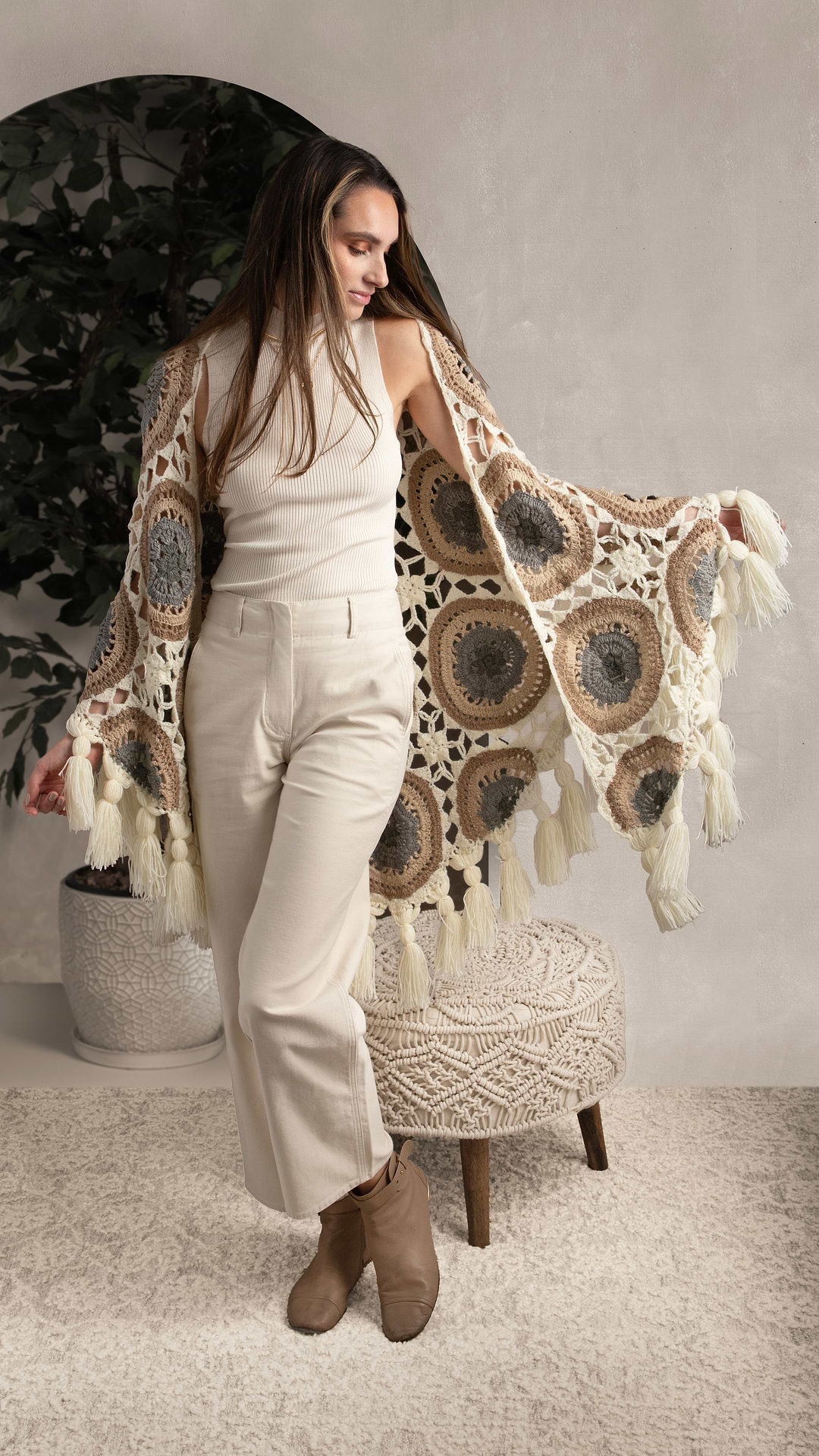 Crocheted Sunshine Shawl - Burly wood