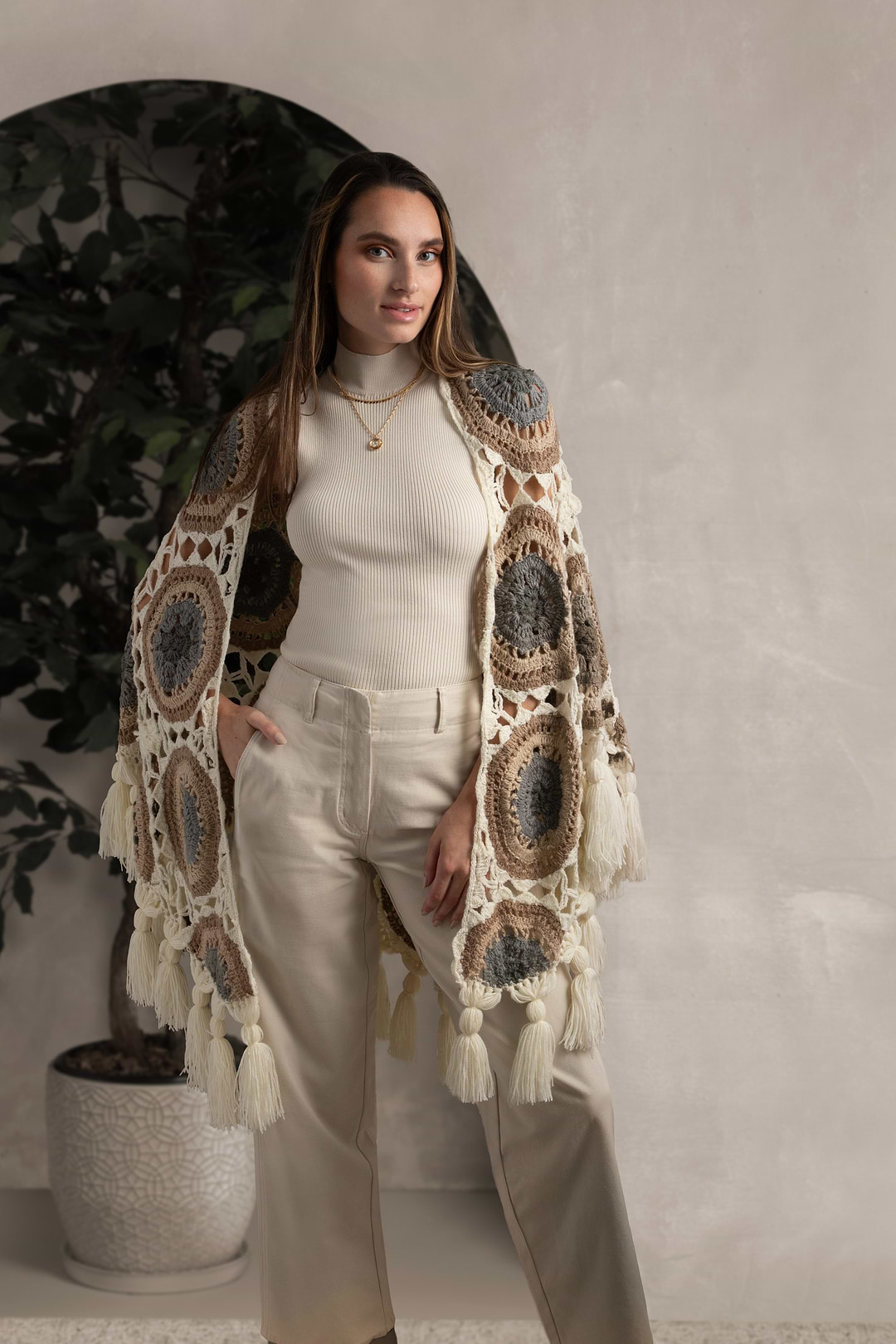 Crocheted Sunshine Shawl - Burly wood