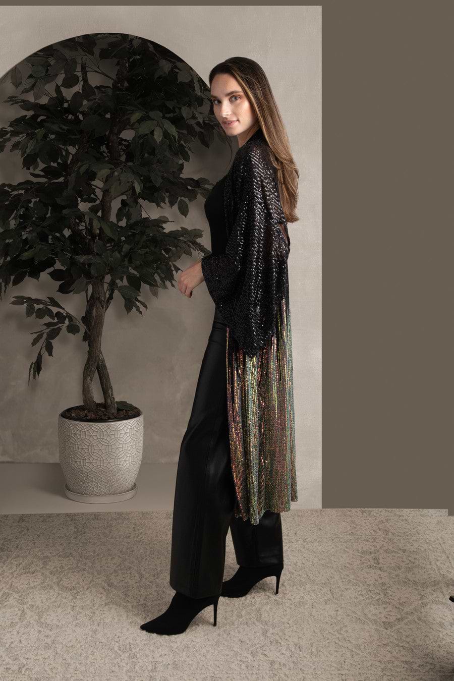 Sequin Kimono Duster Formal - Black