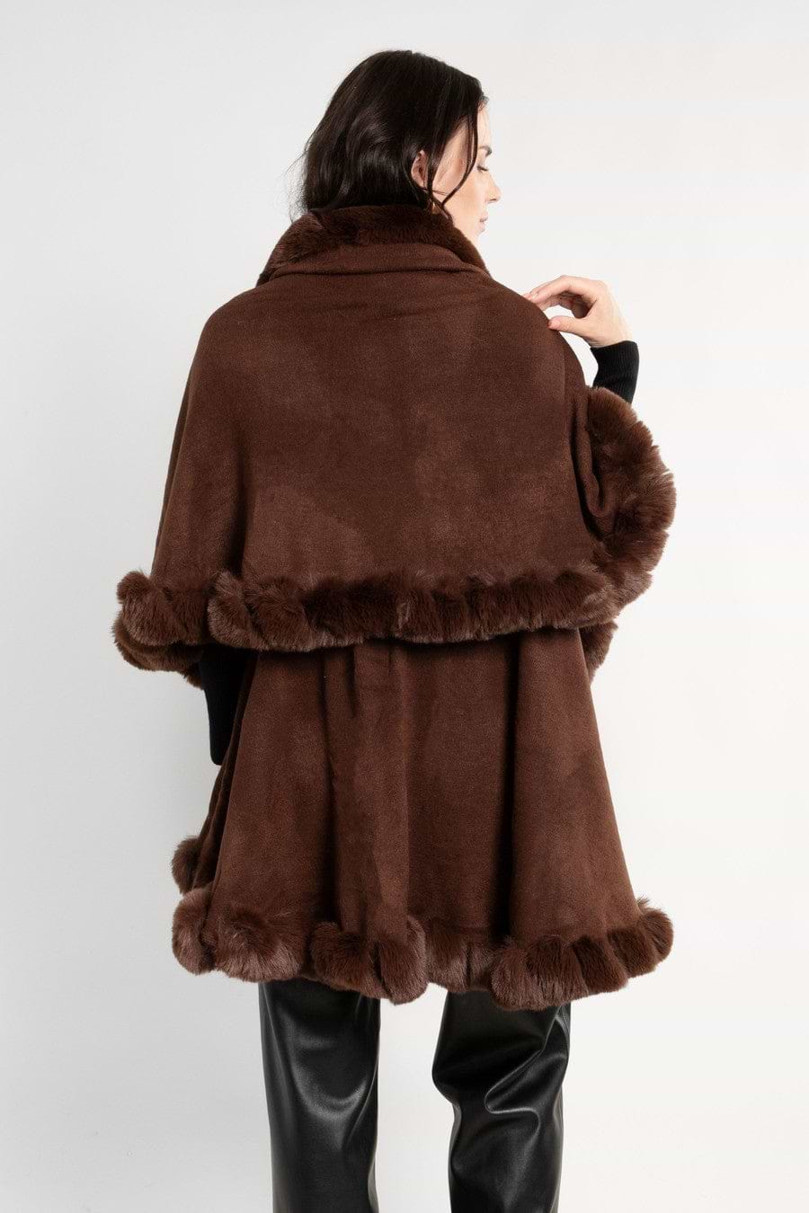 Layered Kimono Faux Fur Cape - Brown